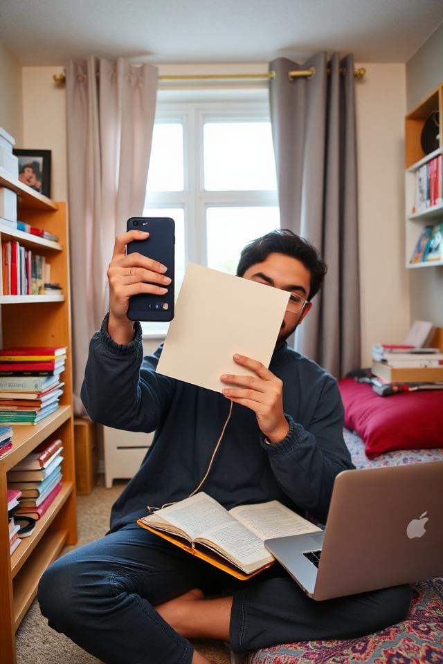 Student creator in a dorm room